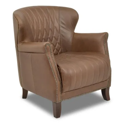 Poltrona West Couro Legítimo Pull Up | Design Vintage Matelassê