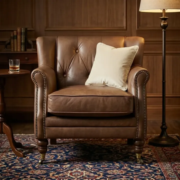 Poltrona London em Couro Legítimo | Design Compacto e Tachas