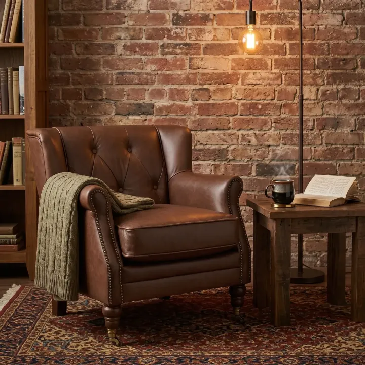Poltrona London em Couro Legítimo | Design Compacto e Tachas