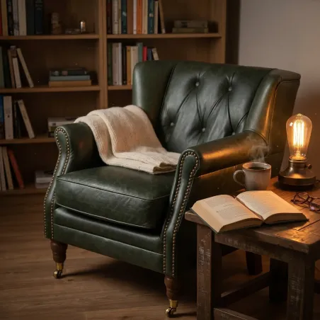 Poltrona London em Couro Legítimo | Design Compacto e Tachas