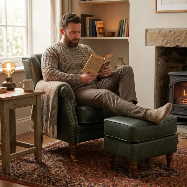 Poltrona London em Couro Legítimo | Design Compacto e Tachas