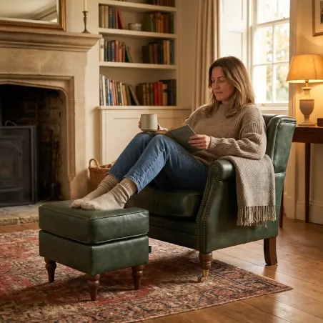 Poltrona London em Couro Legítimo | Design Compacto e Tachas