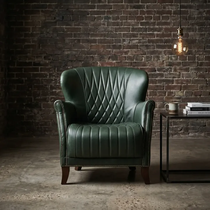Poltrona West Couro Legítimo Pull Up | Design Vintage Matelassê