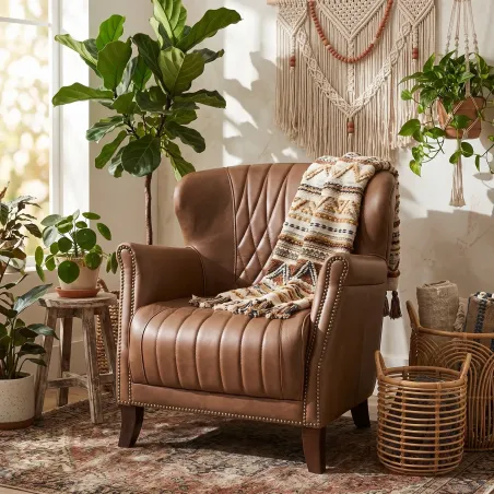 Poltrona West Couro Legítimo Pull Up | Design Vintage Matelassê