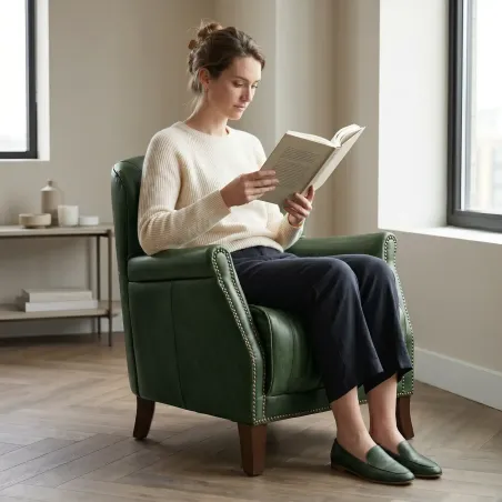 Poltrona West Couro Legítimo Pull Up | Design Vintage Matelassê