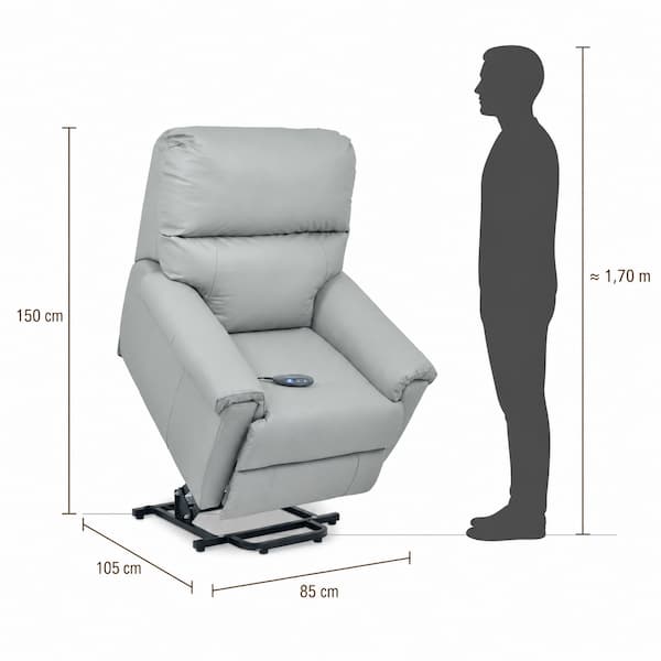Diagrama com as dimensões da Poltrona Alpha Lift: 85cm de largura, 105cm de profundidade e 105cm de altura